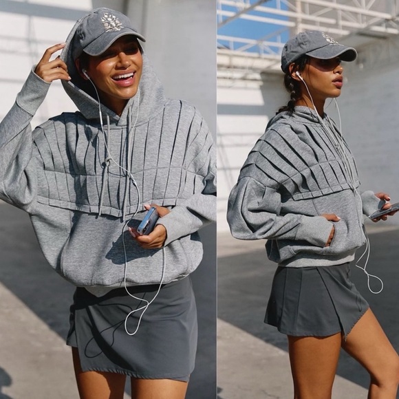 NWOT FP Movement by Free People Pick it Up Pleated Pullover Gray Hoodie - Picture 7 of 14